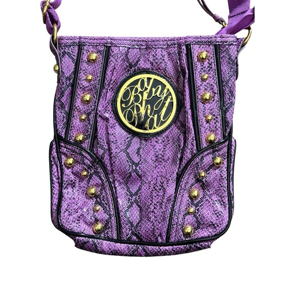 Vtg Y2K Baby Phat Purple Snake Skin Pattern Shoulder Bag Purse Studded HTF Rare - Picture 7 of 16